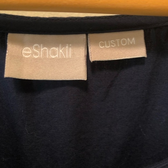 Eshakti Custom Made Midi Dress Embroidered Cats Navy Drop Waist Cotton Poplin 2X - Picture 10 of 10